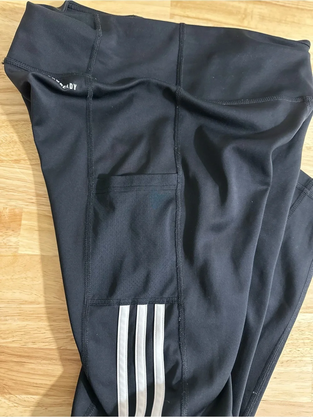 Adidas Black Unisex Athletic Leggings with White Stripes and Pocket